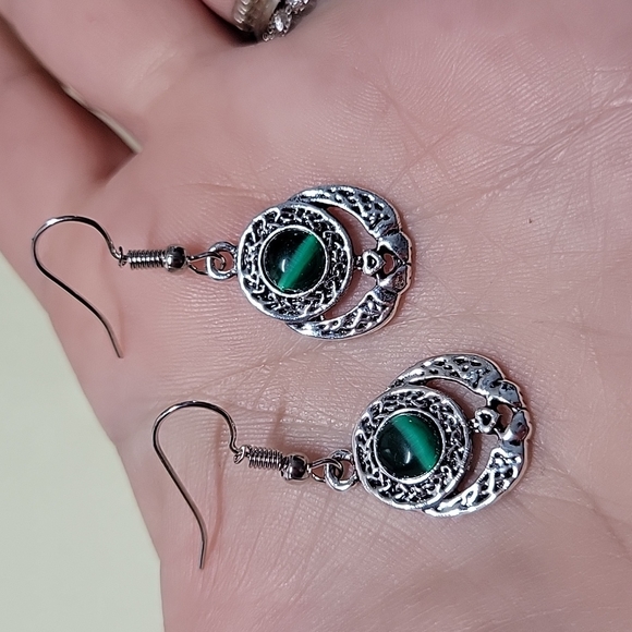 Claddagh Drop Earrings, Antiqued Silver - Picture 7 of 7